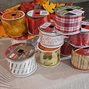 10 Spools of Festive HolidayRibbon - Assorted Colors